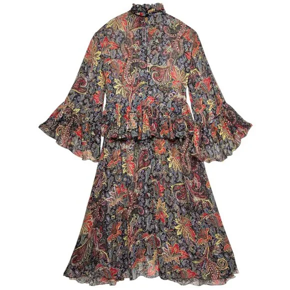 ZARA SHEER PAISLEY BOHO MIDI MAXI DRESS ROMANTIC RARE FLOWER CHILD HIPPIECORE S - Picture 3 of 13